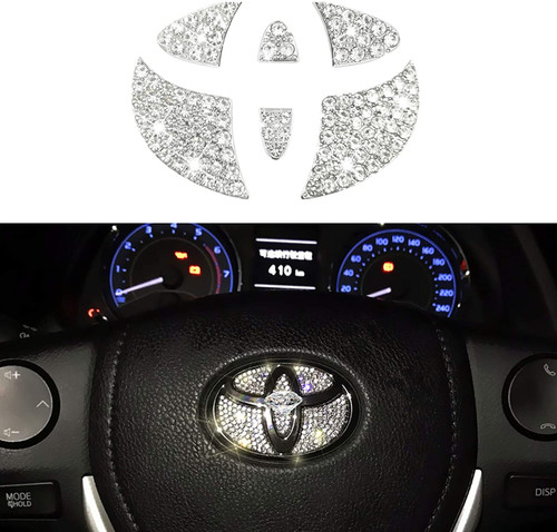 Crystal Steering Wheel Bling Emblem Compatible with Toyota Camry Corolla RAV4 Highlander MARKX 2015-2020, Sparkly Emblem Overlay Diamond Decal Emblem Bling Accessories Compatible with Toyota