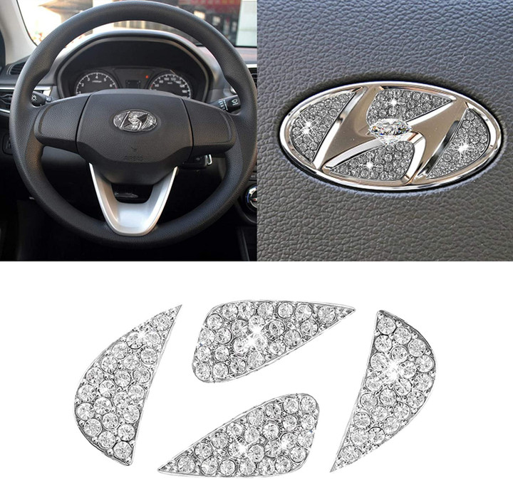 Compatible with Hyundai Bling Steering Wheel Emblem 2013-2019, Sparkly Diamond Logo Overlay Bling Accessories Compatible with Hyundai Elantra Sonata IX35 IX25 Tucson Verna MISTRA Accent Nexo