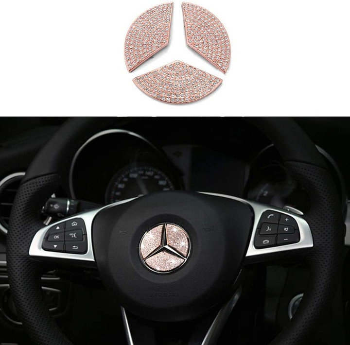 Steering Wheel Bling Crystal Emblem Accessory Interior Decal Sticker Compatible for Mercedes-Benz