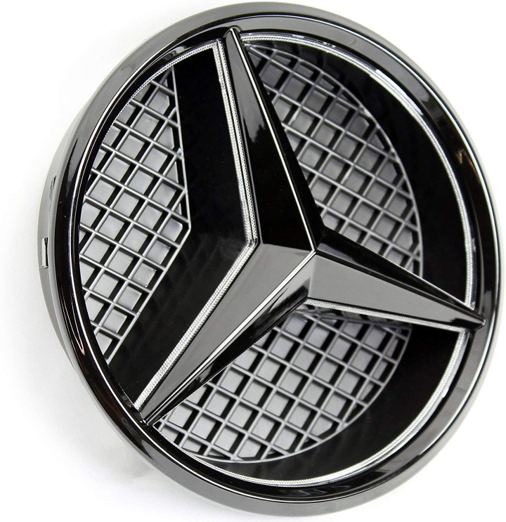 Xenon White LED Emblem for Mercedes Benz 2011-2018 Black Edition, Front Car Grille Badge, Illuminated Logo Hood Star DRL, Drive Brighter(Matte Black)