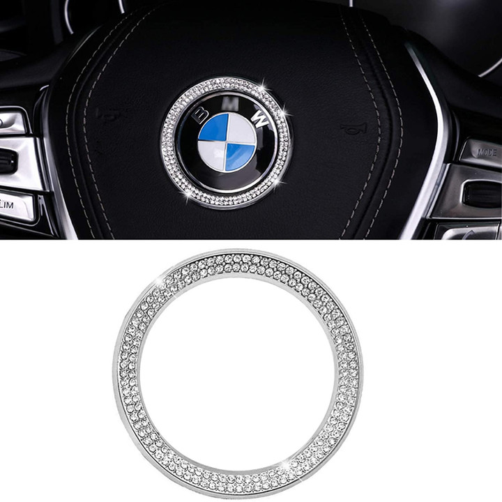 Steering Wheel Crystal Bling Emblem Ring Compatible with BMW, Sparkly Steering Wheel Bling Bling Emblem Ring Decorative Diamond Logo Decal DIY Bling Accessories Compatible with BMW 2013-2020