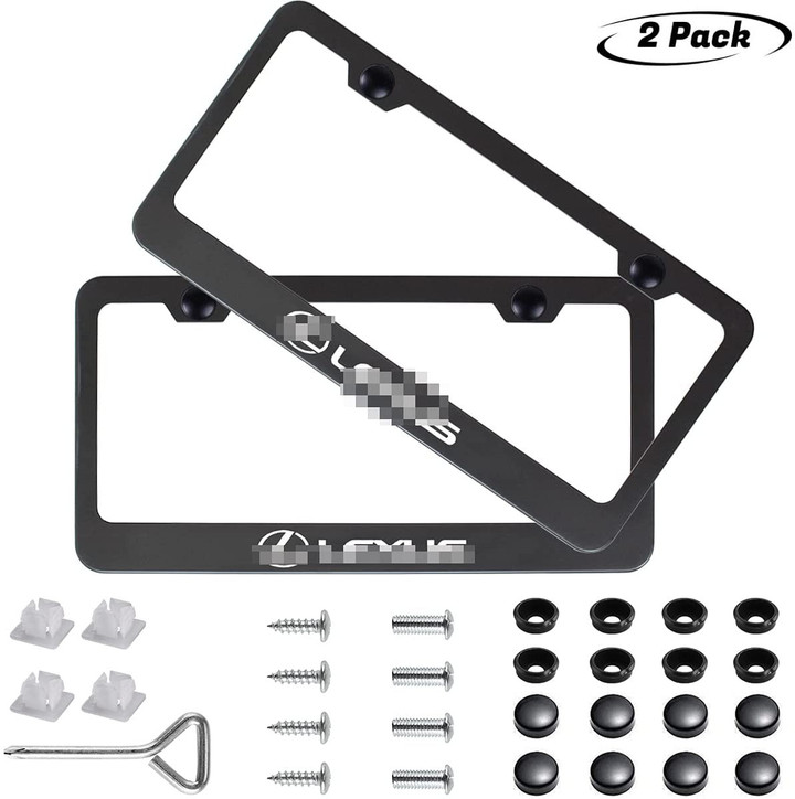 Car License Plate Frame for Lexus, 2 Pack Stainless Steel Auto Plate Frames Frames to Protect Plates,with Screw Caps Cover Set Suit, Applicable to US Standard car License Frame