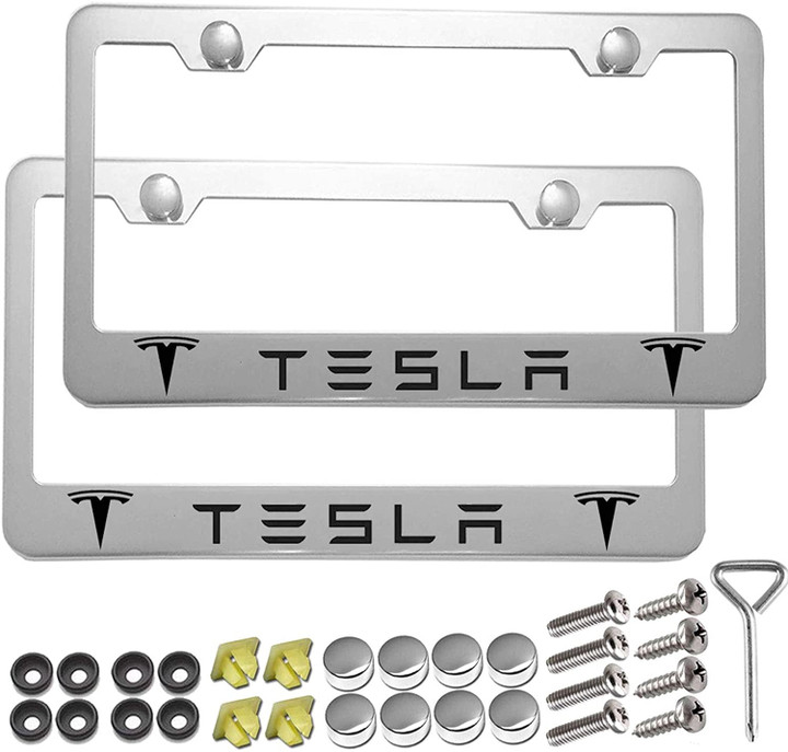 2 Pcs Premium Black Aluminum Alloy License Plate Frame fit Tesla Tag License Plate, Applicable to Standard US License Plate Cover, Accessories Included