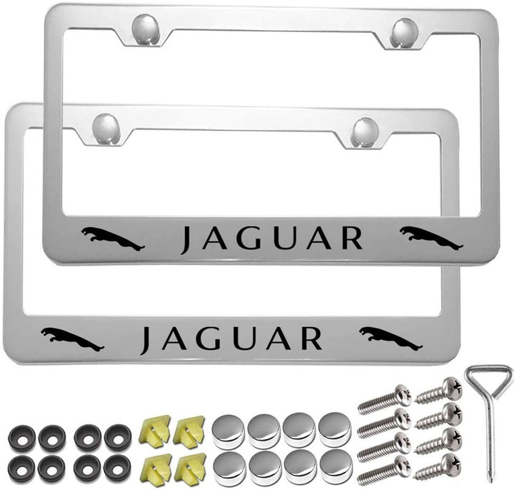 2 Pcs Premium Black Aluminum Alloy License Plate Frame fit Jaguar Tag License Plate, Applicable to Standard US License Plate Cover, Accessories Included
