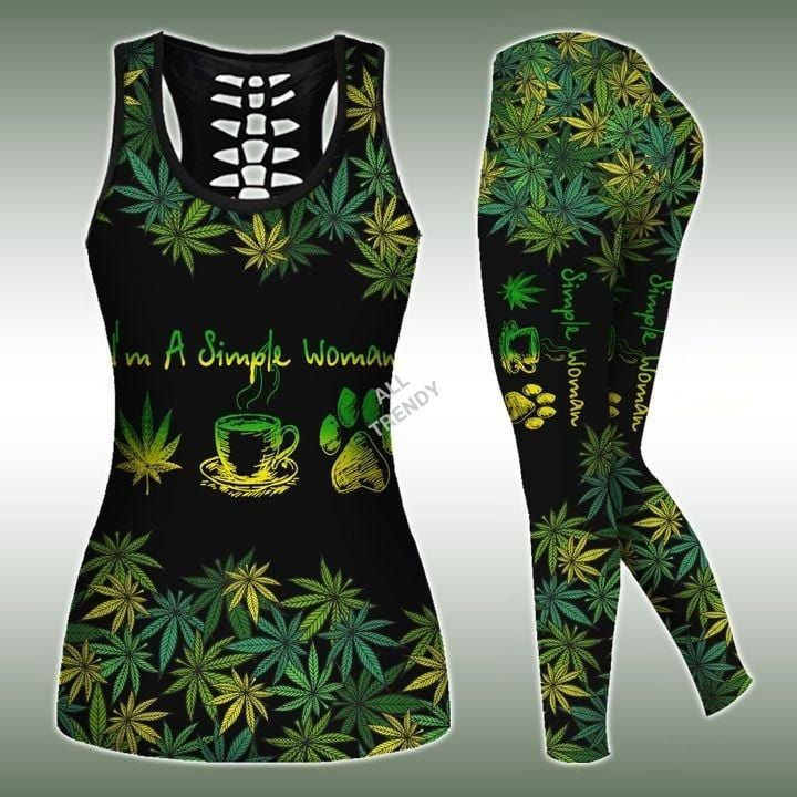 I'm A Simple Woman Weed Coffee And Dog Hollow Tank Top - Legging 3D All Over Print