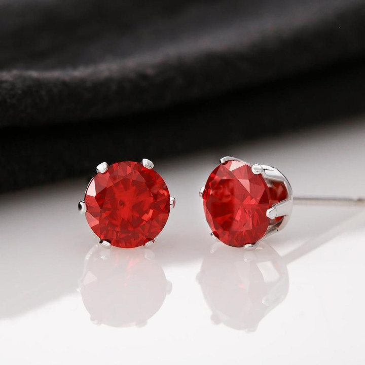 18K White Gold Finish Red Color Cubic Zirconia Earrings