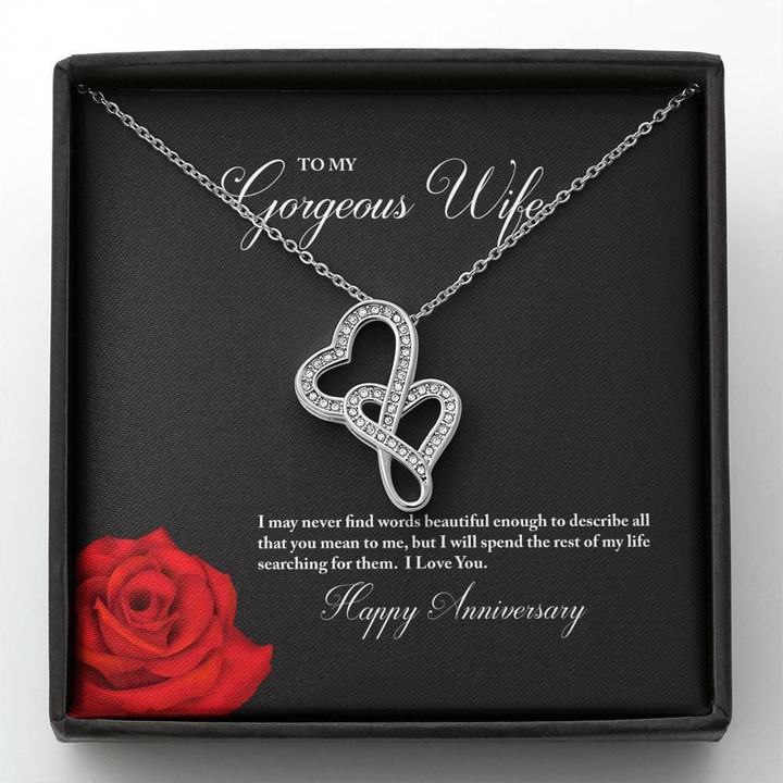 To My Gorgeous Wife Happy Anniversary Double Hearts Necklace