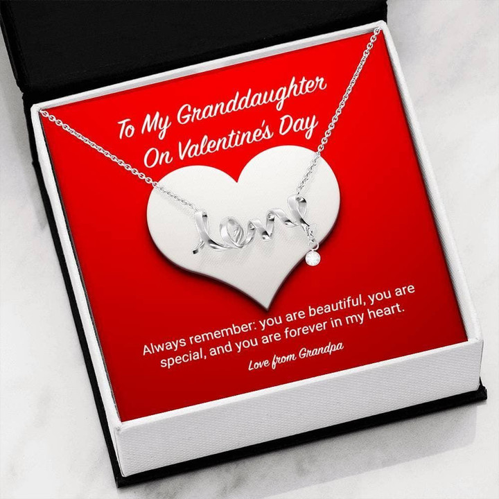 To My Granddaughter from Grandpa Valentine's Day Scripted Love Necklace