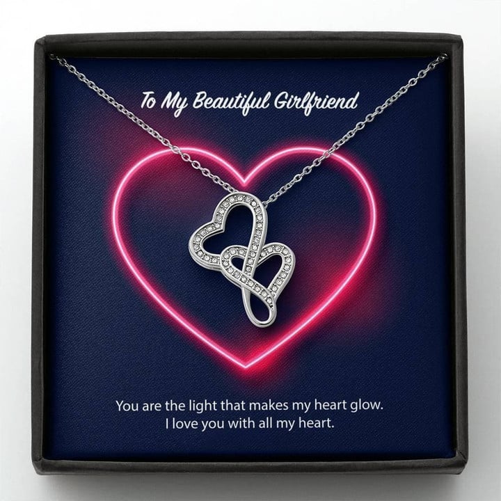 To My Beautiful Girlfriend Double Hearts Necklace