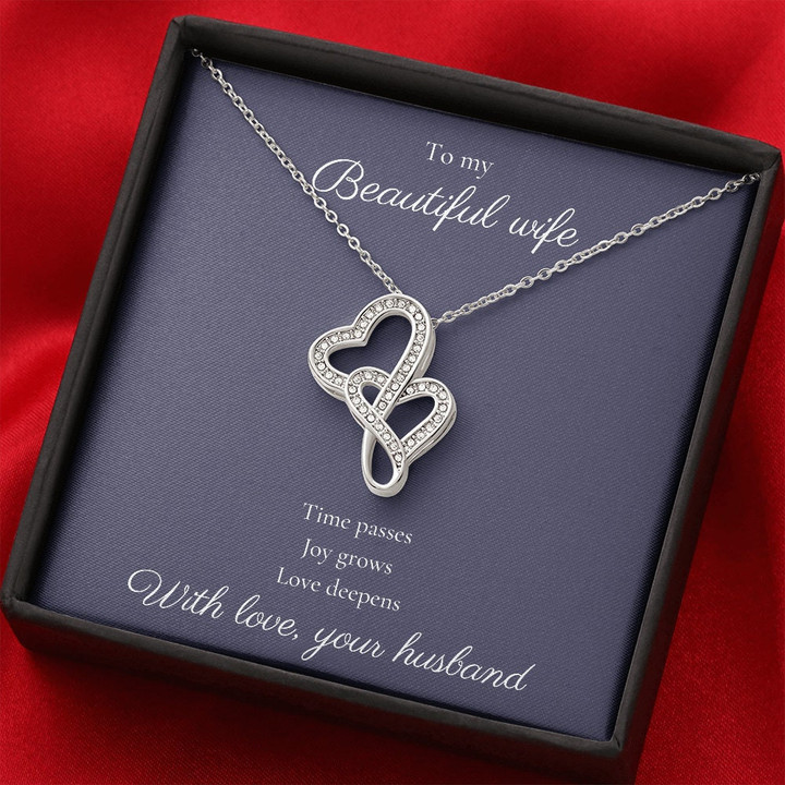 Beautiful wife jewelry necklace from husband birthday gift valentines day anniversary christmas jewellery double hearts pendant silver