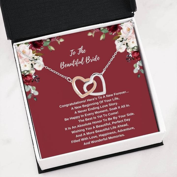To The Beautiful Bride The Best Is Yet To Come Interlocking Heart Necklace Silver Gold Chain, Best Gift Idea, Christmas gifts, Birthday gift