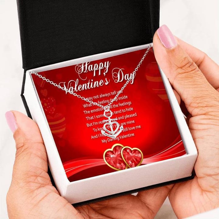 Valentines Steel Anchor Necklace with Feeling Deep Inside Free Message Card Gift for Christmas, Gift idea for family,Jewelry Made in US