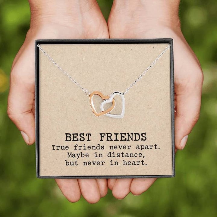 Best Friends Gift - True friends never apart Interlocking Heart Necklace Steel/ Gold Chain, Best Gift Idea, Christmas gifts