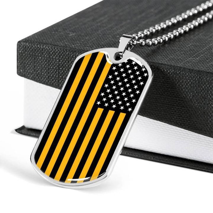 USA Flag Dog Tag Necklace Black and Yellow Gift for Christmas, Gift idea for family,Jewelry Made in US
