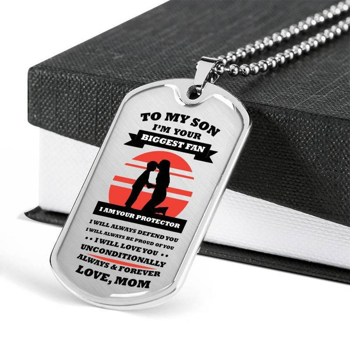 To My Son I'm Your Biggest Fan And Protector Dog Tag Necklace Gift for Christmas, Gift idea for family,Jewelry Made in US