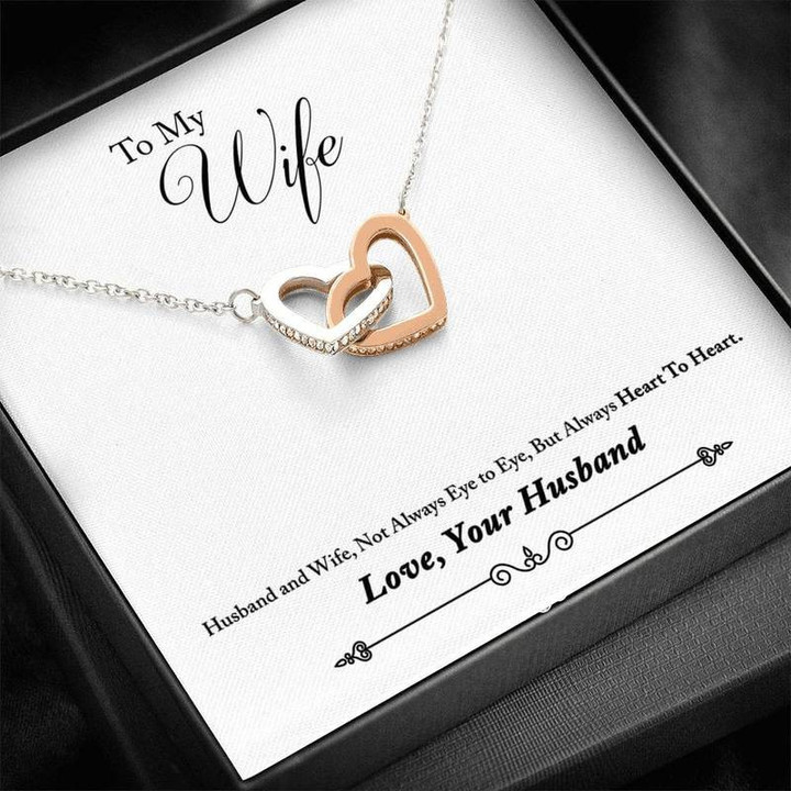 To Wife From Husband with on Demand Message Card Interlocking Heart Necklace Silver Gold Chain, Best Gift Idea, Christmas gifts, Birthday gift