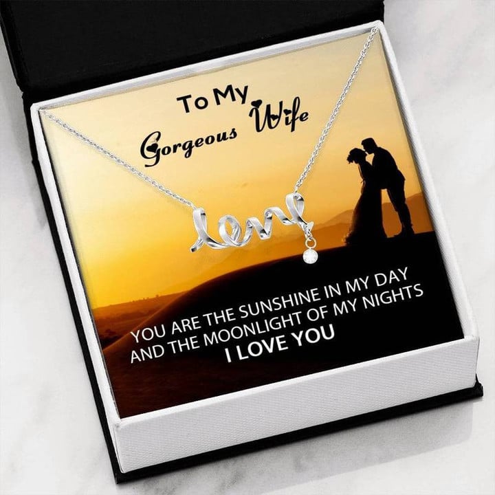 You Are The Sunshine In My Day Scripted Love Necklace Gift for Christmas, Gift idea for family,Jewelry Made in US
