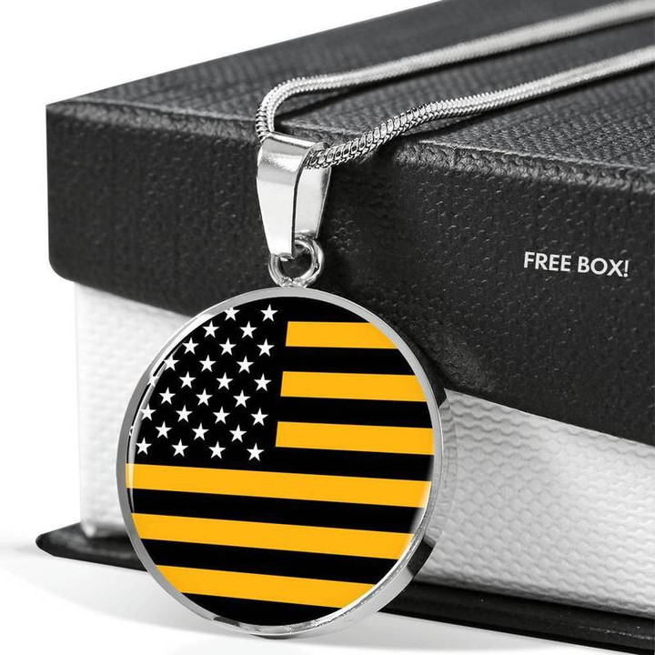 USA Flag Pendant Necklace Black and Yellow Gift for Christmas, Gift idea for family,Jewelry Made in US