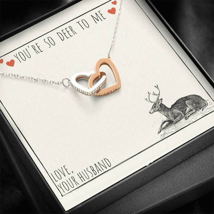 You're so deer to me Interlocking Heart Necklace Silver Gold Chain, Best Gift Idea, Christmas gifts, Birthday gift