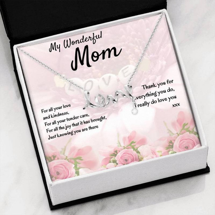 Wonderful Mom - Love script necklace Gift for Christmas, Gift idea for family,Jewelry Made in US