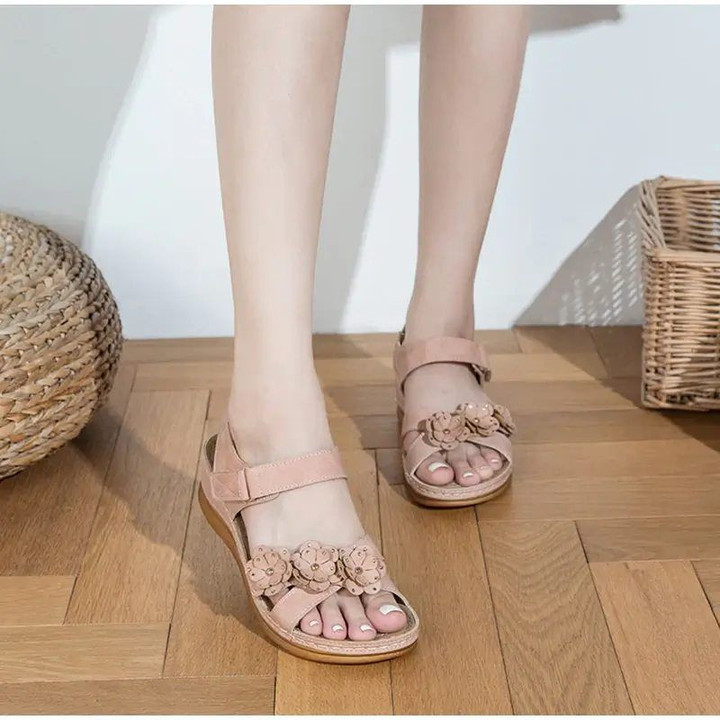 Women Suede Flower Sewing Casual Sandals