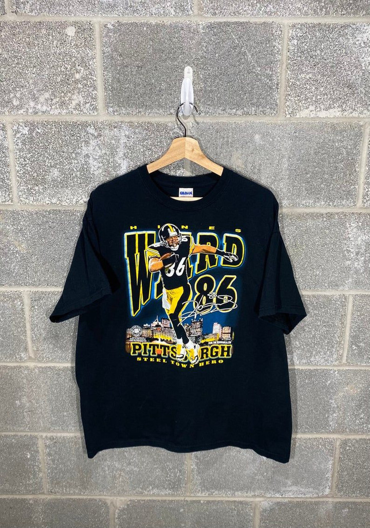 Vintage Y2K 2 Pittsburgh Steelers Hines Ward Steel Town Hero Rap Tee Style  Graphic Shirt