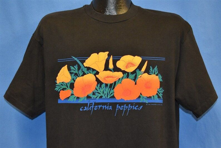 80s California Poppies Orange Flowers t shirt Large