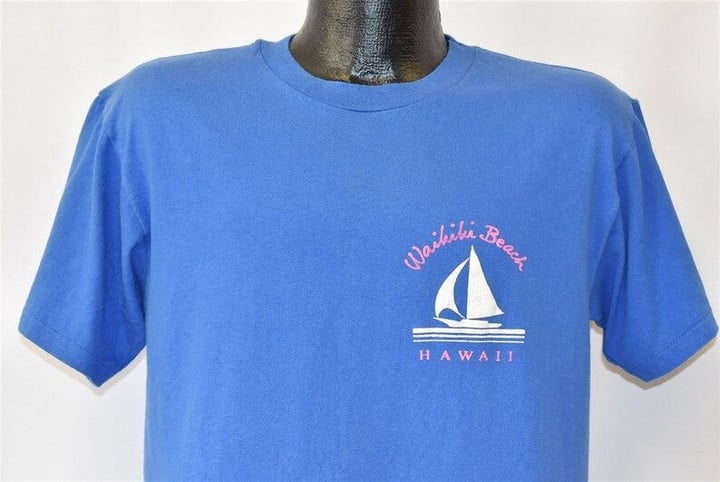 80s Waikiki Beach Hawaii Sailboat Puffy Paint t shirt Medium