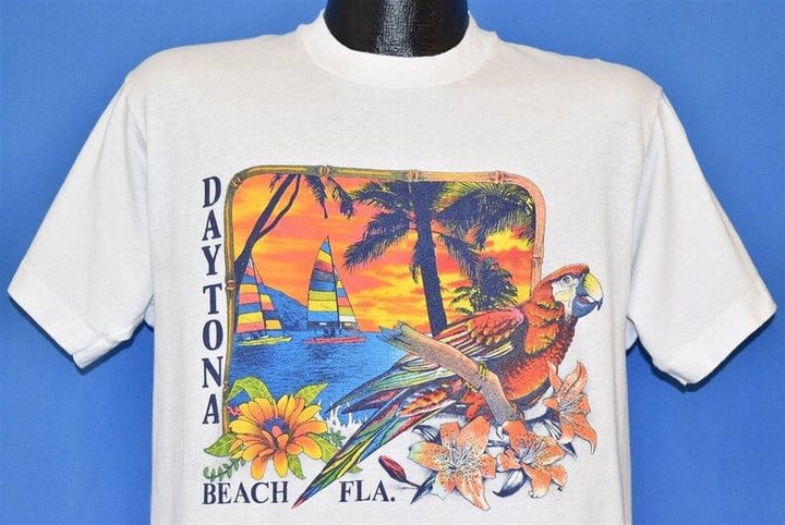 90s Daytona Beach Florida Macaw Parrot Sunset Sailing Palm Tree Tourist t shirt Medium