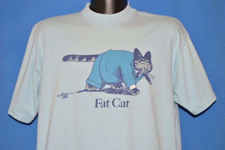 80s B Kliban Fat Cat Businessman t shirt Extra Large