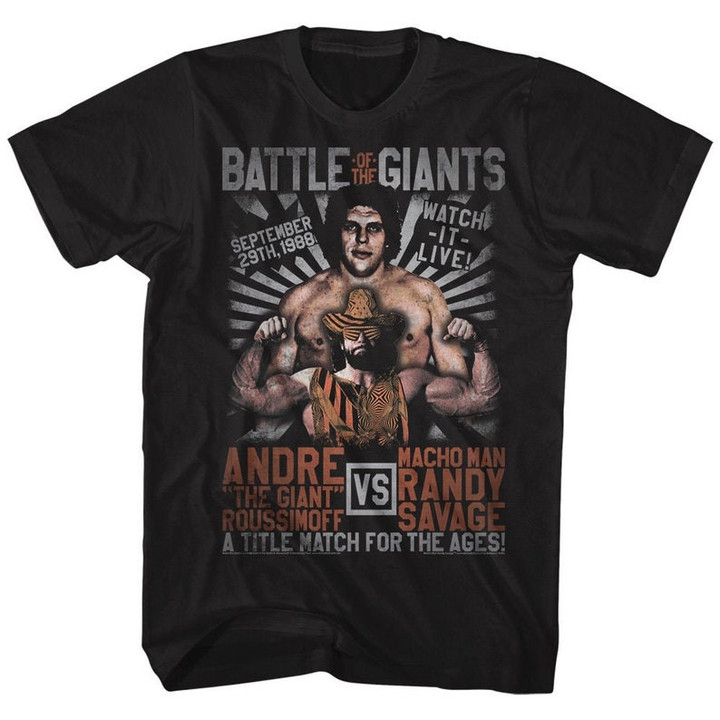 Andre the Giant Macho Man Randy Savage Battle of the Giants Black Shirt