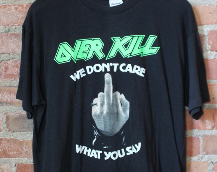 Vintage Overkill Concert T Shirt We Dont Care What You Say 1988 Black 80s Metal Testat Anthrax Kreator