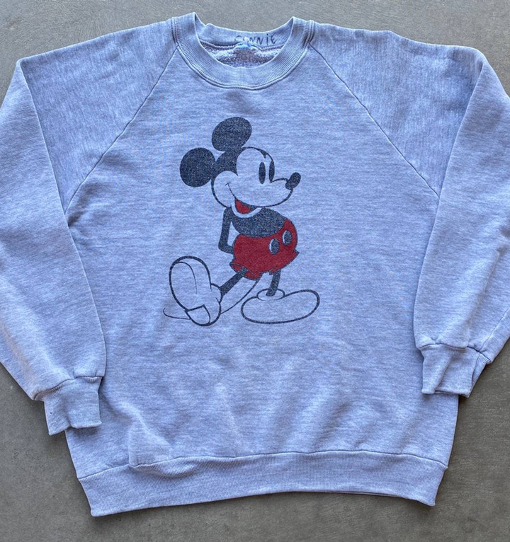 Disney Mickey Mouse Vintage Vtg 80s Mickey Mouse Grey Crewneck Sweater Pullover Disney M