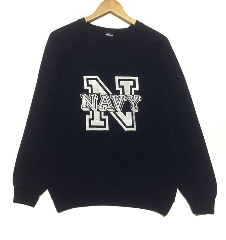 American College Military Old Navy Vintage Navy Big Logo Spellout Navy Team Foo