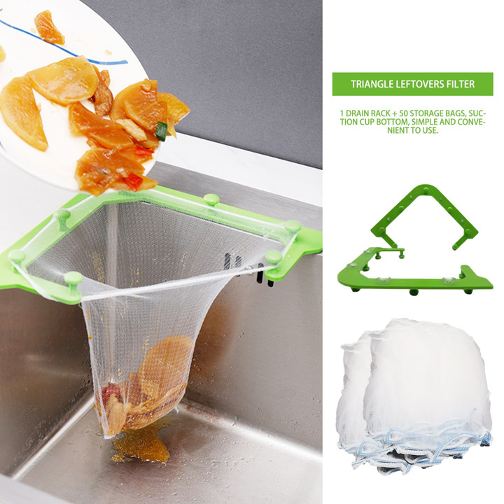 Support de Drainage triangulaire sac à ordures jetable Anti-colmatage trou de vidange d'évier filtre à ordures sac à ordures en maille pour les déchets de cuisine