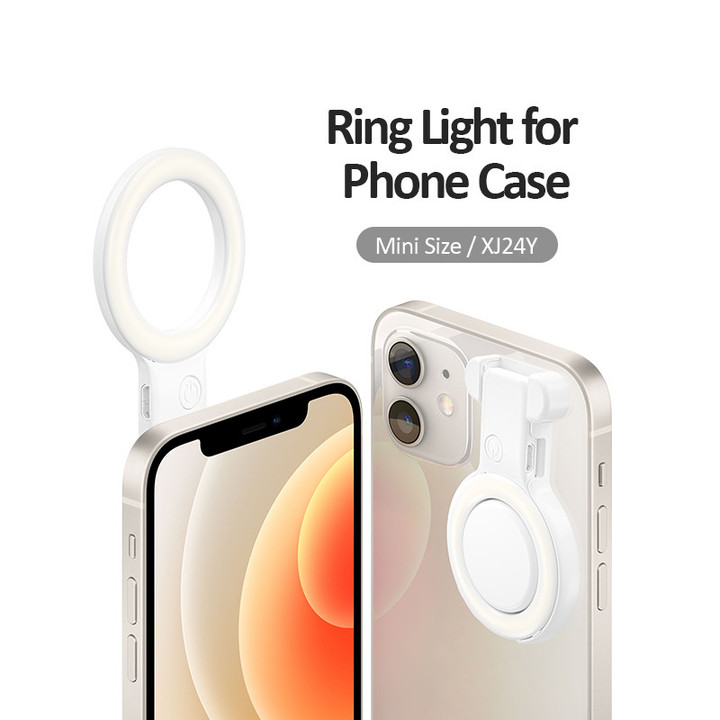 Anneau lumière LED de selfie accrochable sur pochette chargement sans fil