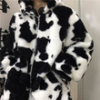 Women Fleece Jackets Furry Teddy Coat Women Cow Print
