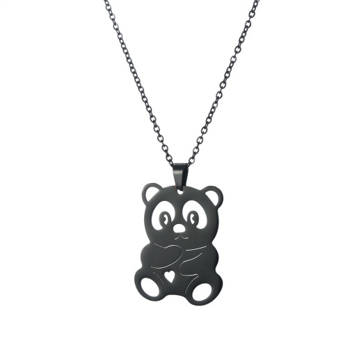 Panda Hollow Heart Pendant Necklace