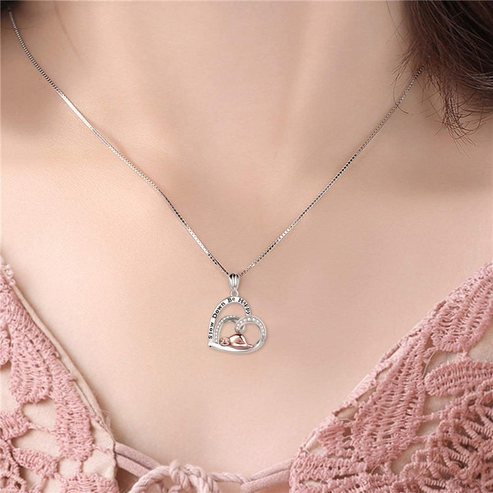 Sloth Heart Engraved Word Pendant Necklaces