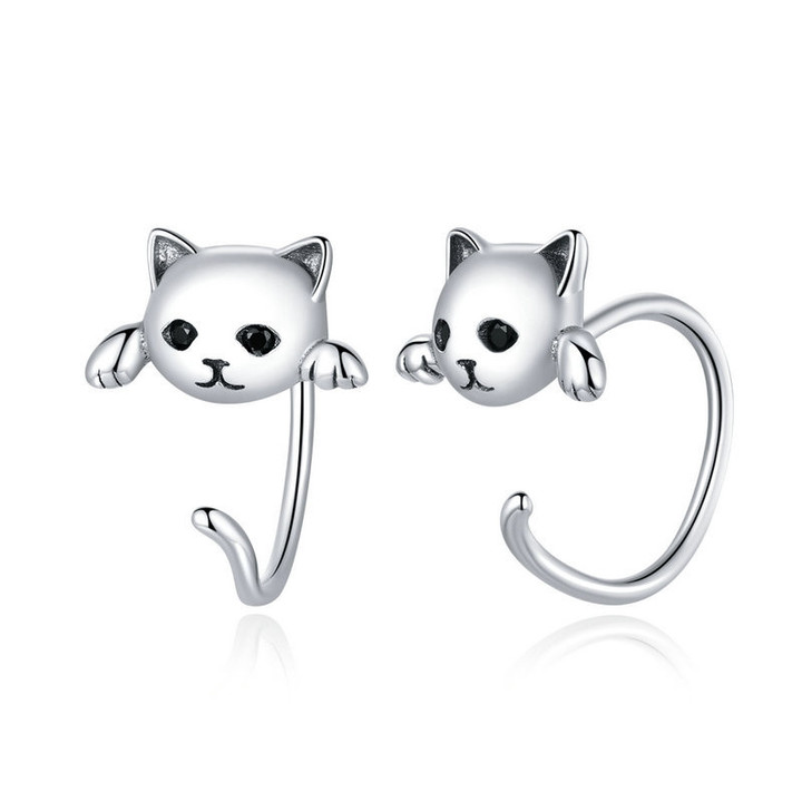 Real 925 Sterling Silver Black Gold Cat Mini Koala Dog Panda Stud Earrings For Women Birthday Anniversary Jewelry Gift New