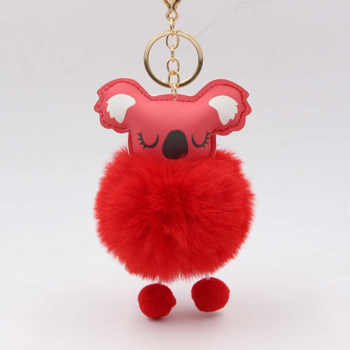 Cute Koala Pompom Owl Keychain Pom Pom Key Chain Rabbit Fur Ball Pompon Porte Clef Fluffy Leather Key Ring Accessories Jewelry