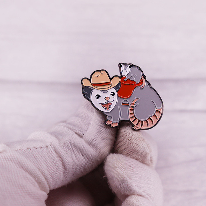 Cowboy Possum Father and son Opossum Badge Soft Enamel Pin Cute Animals Rodent Marsupial Brooch Jewelry