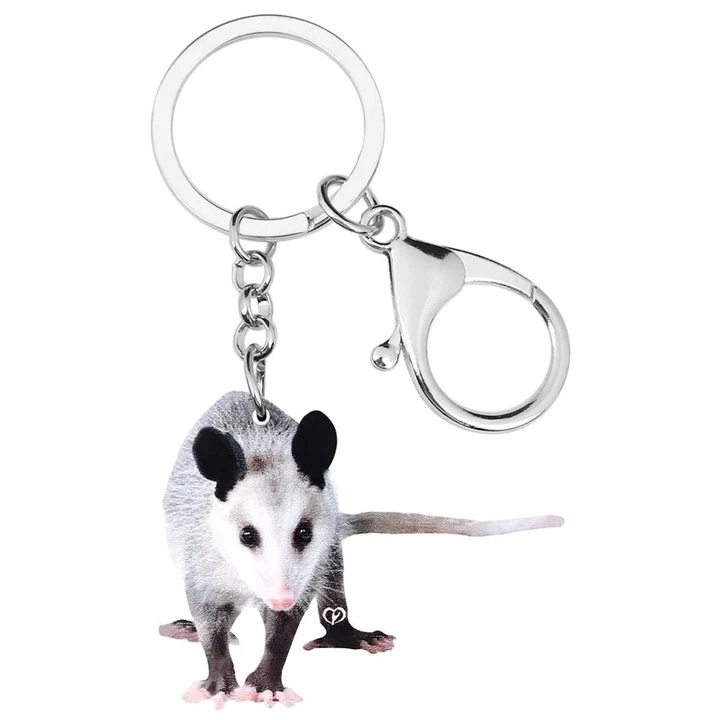 WEVENI Acrylic Gray Opossum Keychains Printing Lovely Animal Keyring Jewelry For Women Kids Girls Trendy Gift Charms Accessories