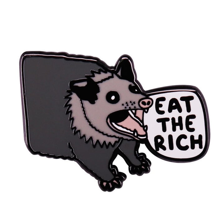Grey Possum Yelling "Eat The Rich" Brooch Possums Badge Eat Trash Hail Satan Opossum Meme Enamel Pin Jewelry