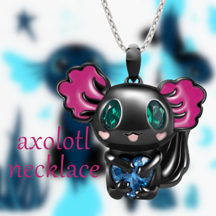 Cute Cartoon Axolotl Heart Rhinestone Pendant Necklace Exquisite Women's Necklace Fashion Animal Pendant Jewelry Birthday Gifts