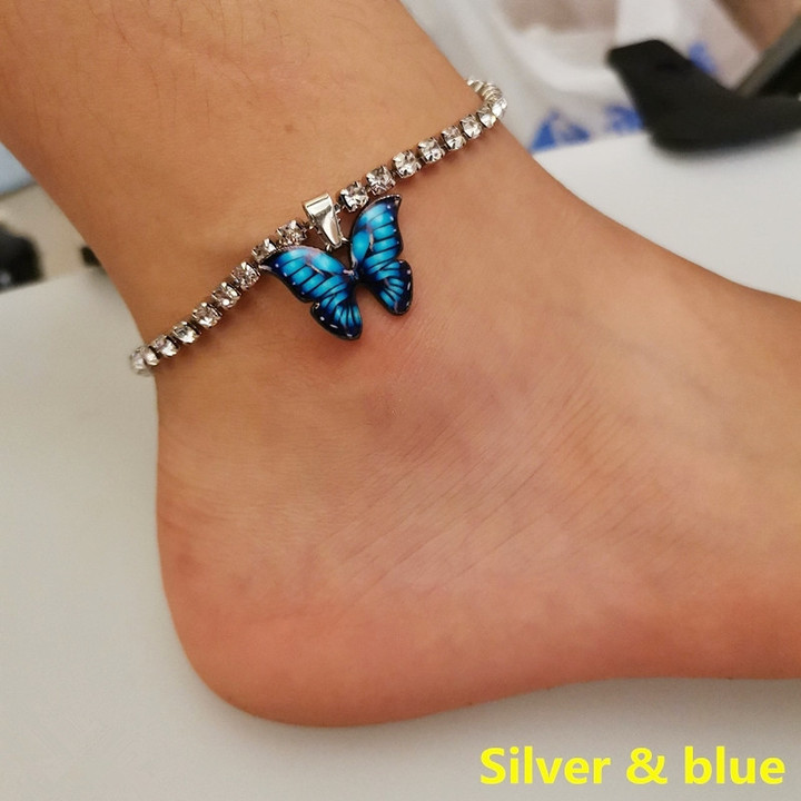 Fashion Butterfly Charms Crystal Anklet Women Rhinestone Foot Chain Summer BeachJewelry Accessories
