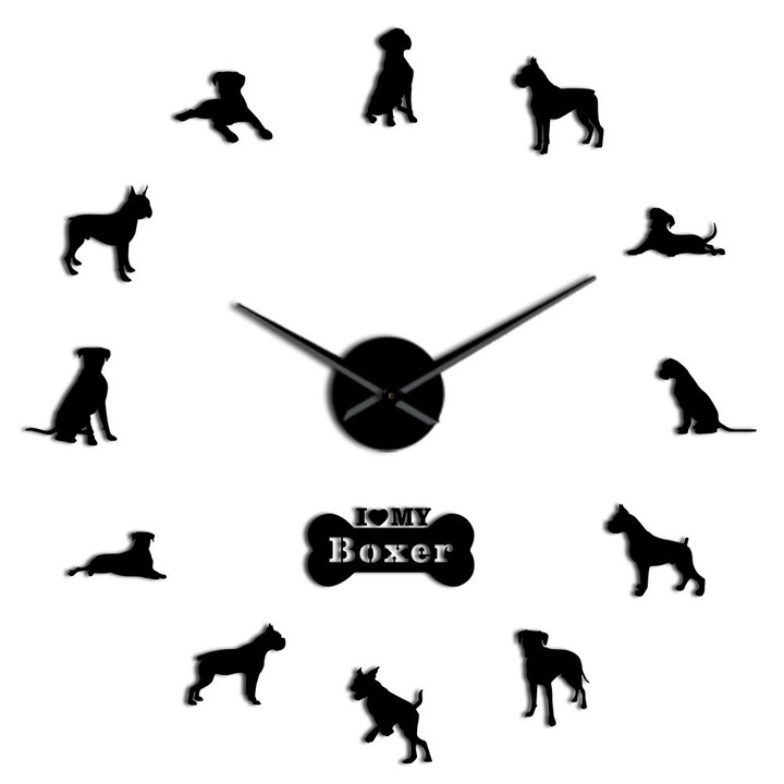Boxer Dog Breed 3D DIY Wall Clock Living Room Unique Acrylic Design Gift Idea For Dog Puppy Pet Lover Personalized Clock Watch