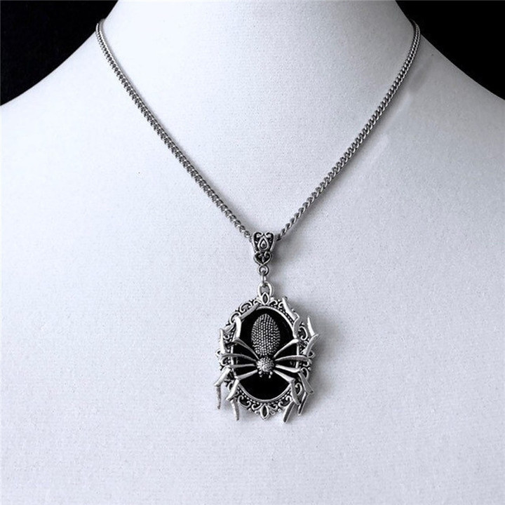 Goth Tarantula Spider Cameo Pendant Chain Necklace For Women Man Girl Gift Silver Charm Jewelry Accessoires