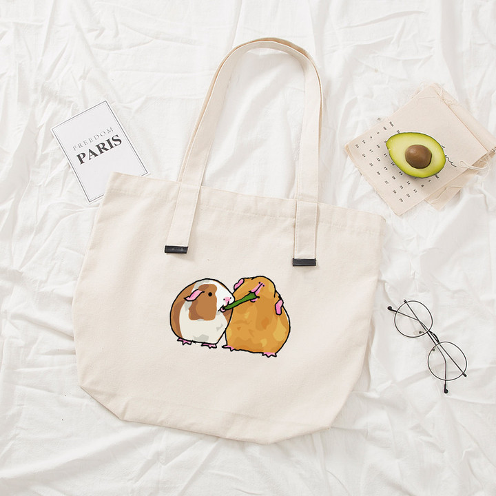 Cute Guinea Pig Print Foldable Reusable Women Canvas Casual Shoulder Bag Shopping Bag Shopper