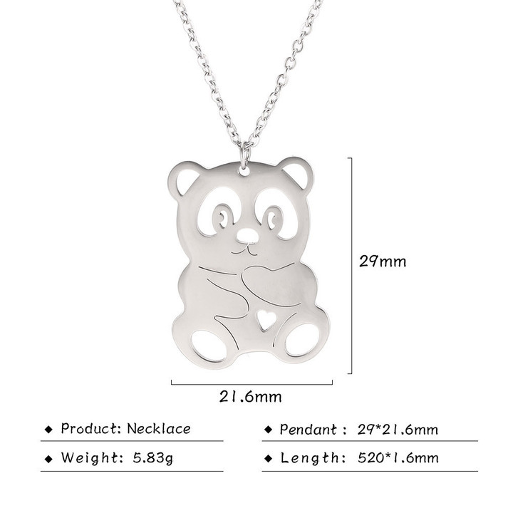 Panda Hollow Heart Pendant Necklace